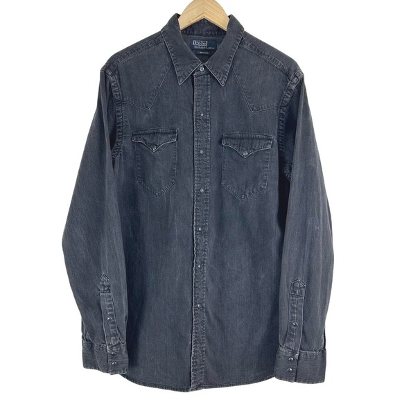 Polo Ralph Lauren Other - Polo Ralph Lauren Vintage Western Snap Long Sleeve Button Down Washed Black XL